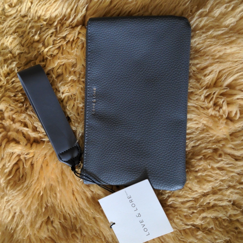 NEW NWT vegan love & lore grey wristlet indigo books